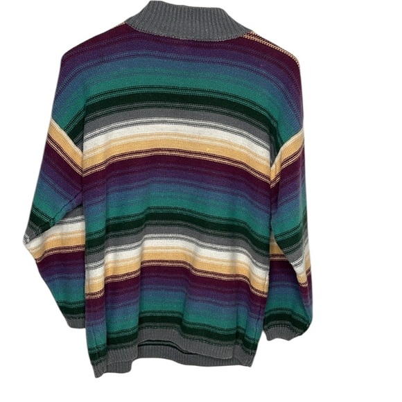 Vintage 90s Coach + Camel Ramie Striped Mock Neck Sweater Women Size M - Picture 3 of 4